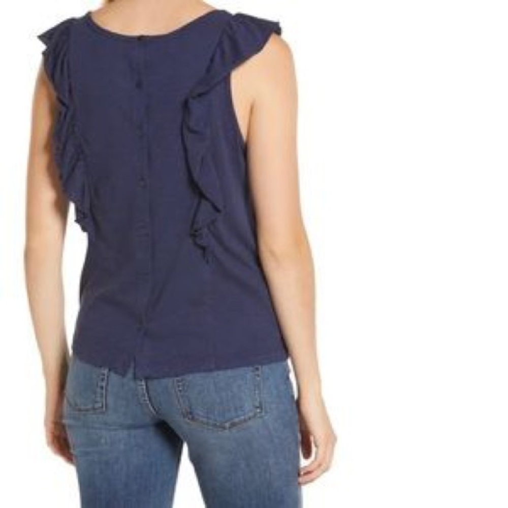 Caslon x Nordstrom Ruffle Trim Navy Top Small - Picture 2 of 6